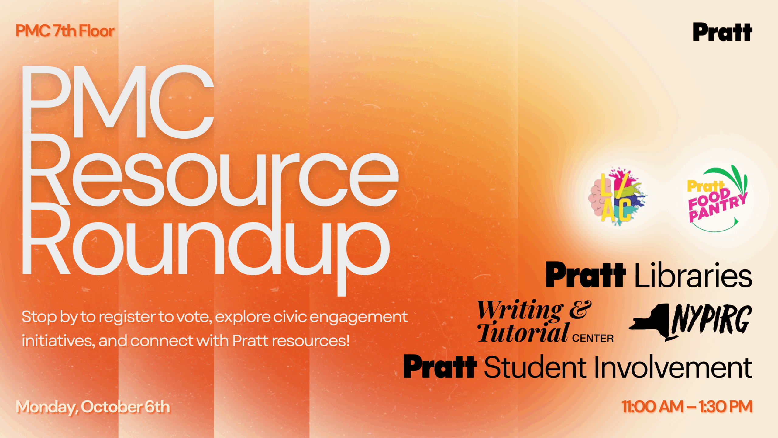 A promotional event poster with a gradient orange background. Large bold text reads: