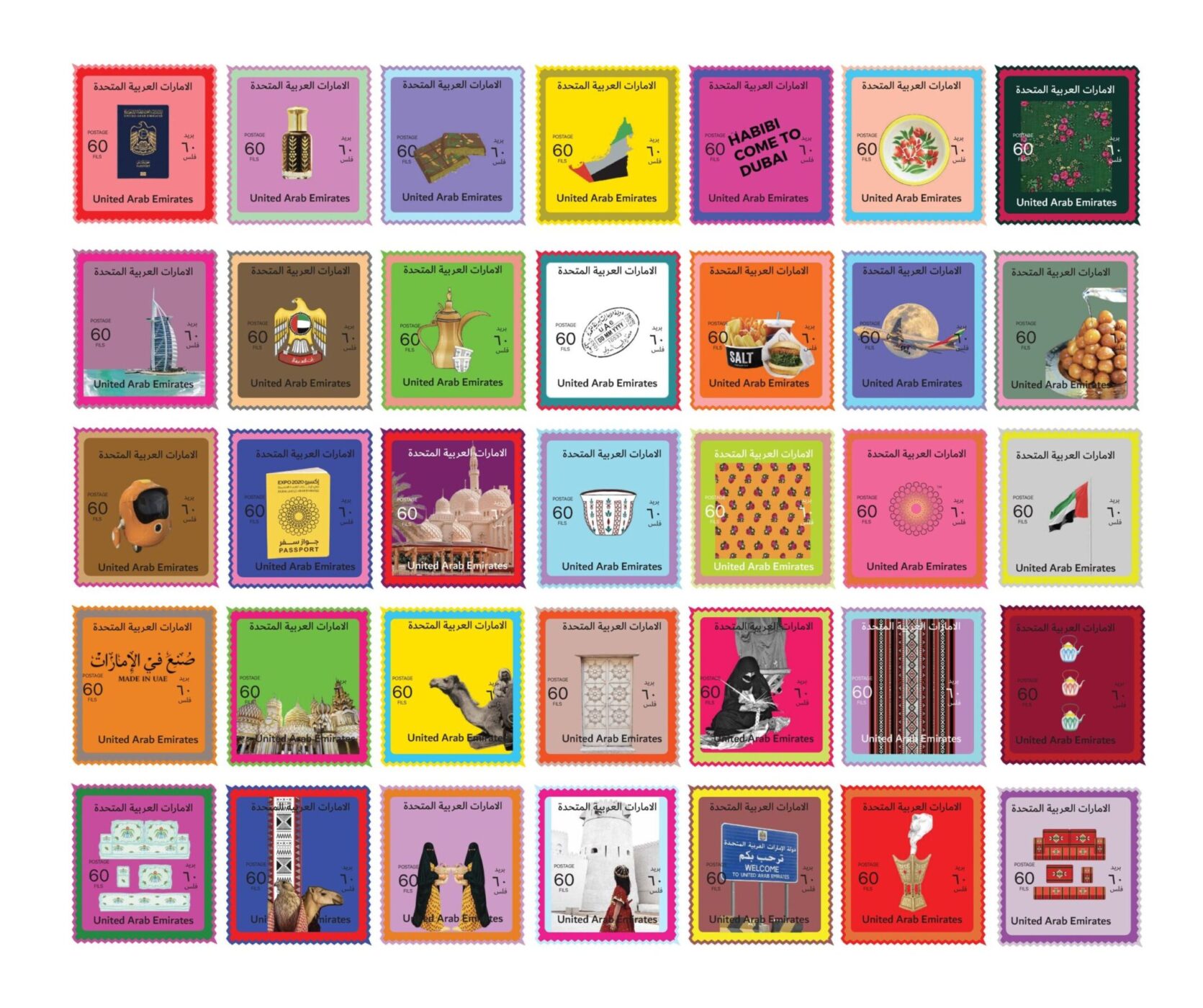 Bright, fantastical seaside collage filled with saturated colors. Pink orchids frame the top and bottom. Dolphins leap in sequence across turquoise waves beneath a pastel sky and a faint rainbow. At center right, a mermaid figure with a shimmering purple-and-blue tail rests among rocky shoreline textures, her upper body composed of a classical marble bust inside a pearlescent seashell. The composition blends dreamlike fantasy with hyperreal photographic details.