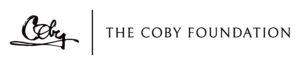 Black-and-white logo for “The Coby Foundation,” featuring a stylized handwritten “Coby” mark on the left, a vertical divider line, and the words “THE COBY FOUNDATION” in uppercase serif text on the right.