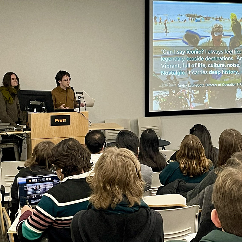 Two students present their work during a GCPE Studio Semester Share.