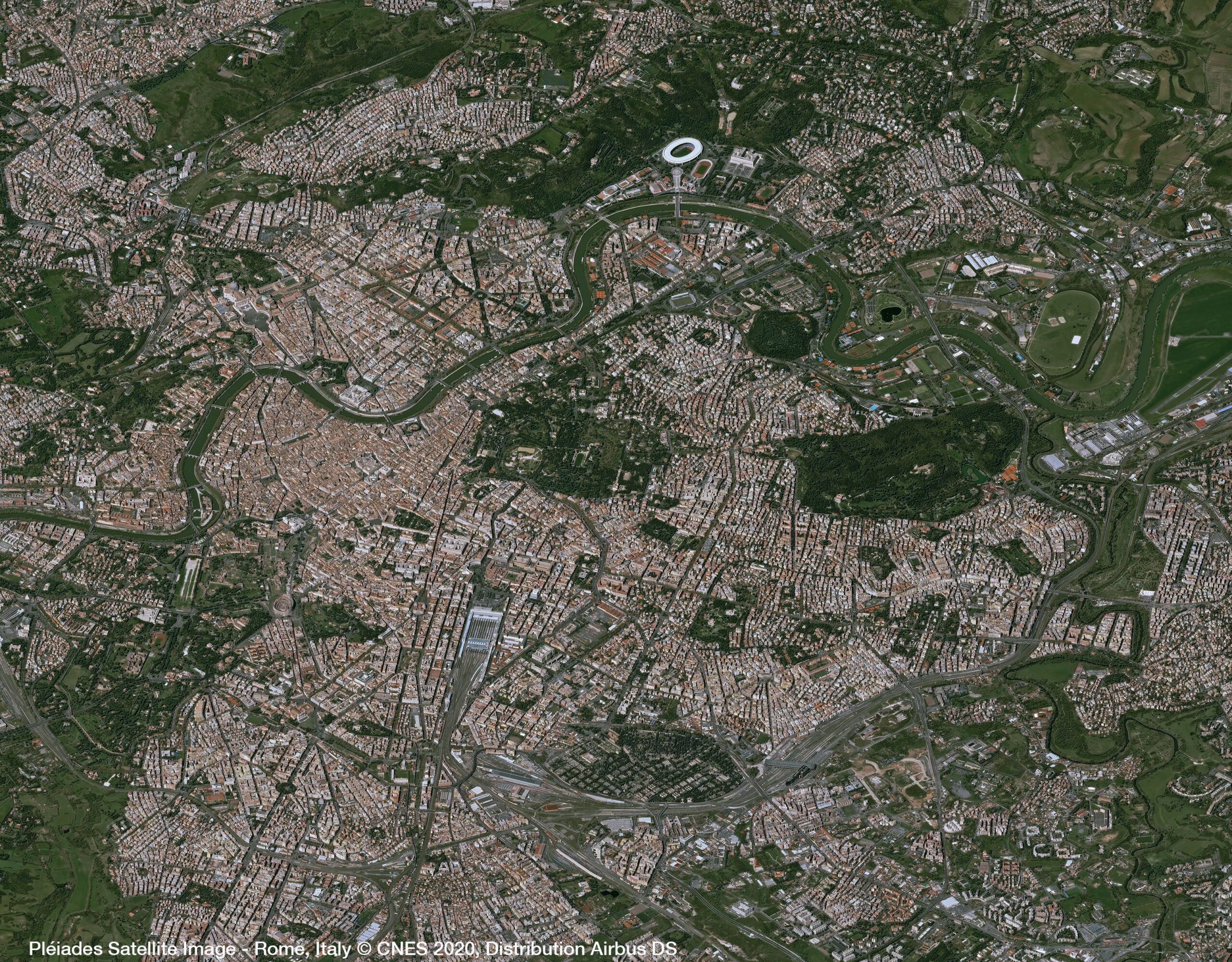 A photograph of Rome, Italy taken from the Pleiades satellite.