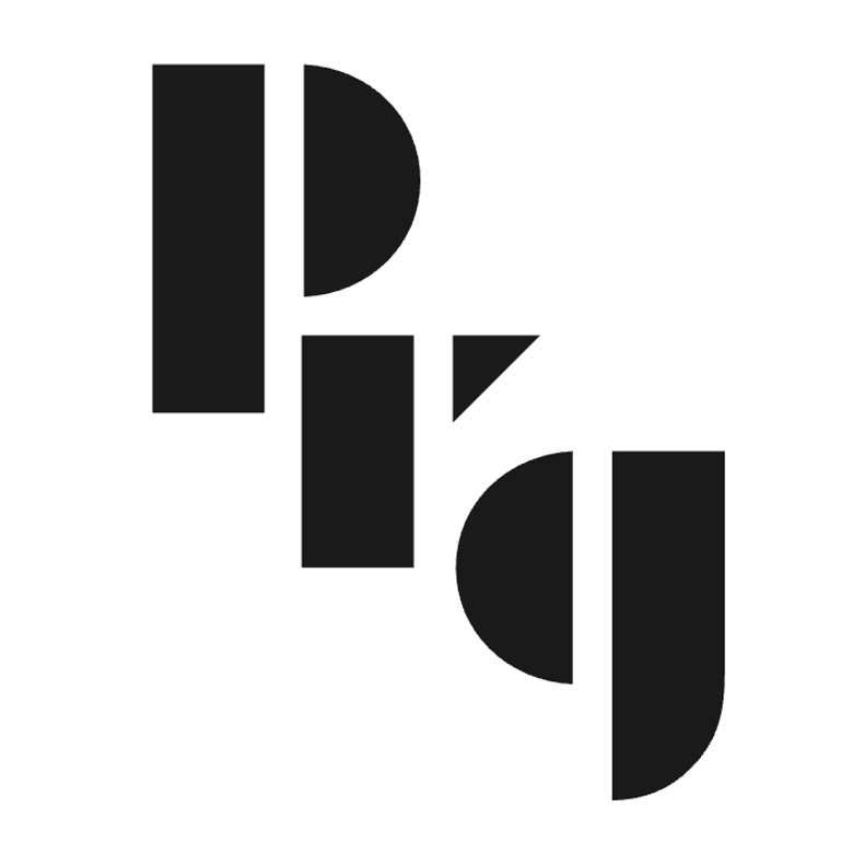 Letters P r g in black on white background
