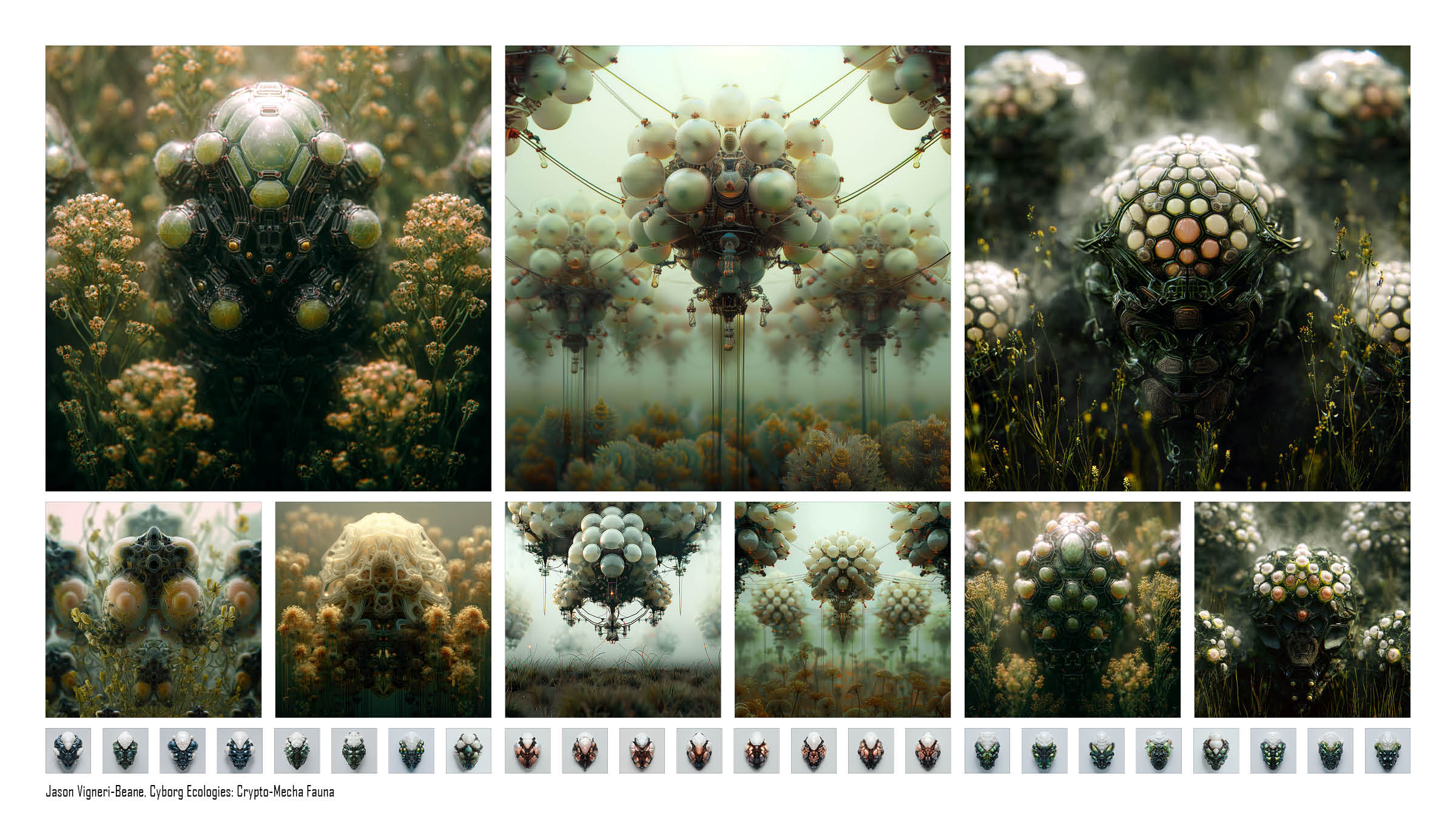 A grid of close up imagery of vegetation and drones.