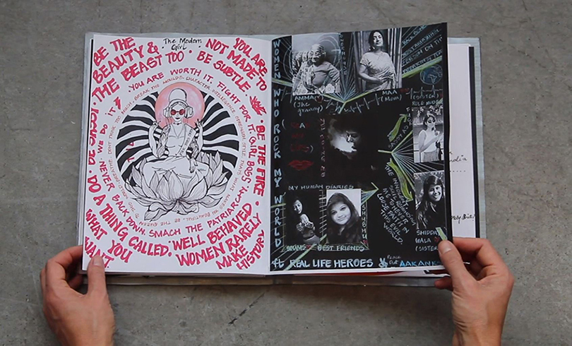 video still featuring spread of students’ collaborative zine