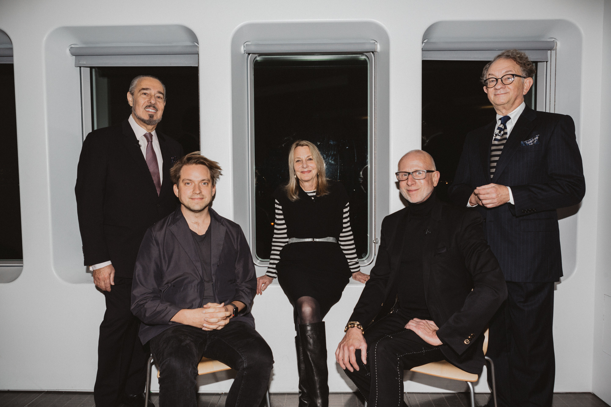 (L-R) Marc Rosen, Daniel Sundlin, Paula Scher, Jamie Drake, William Ivey Long