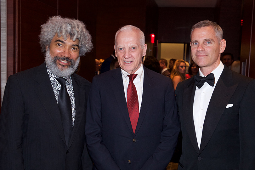Creative Spirit Award recipients Fred Wilson, Pratt Institute President Thomas F. Schutte, and James Scully, photo credit: Julie Skarratt