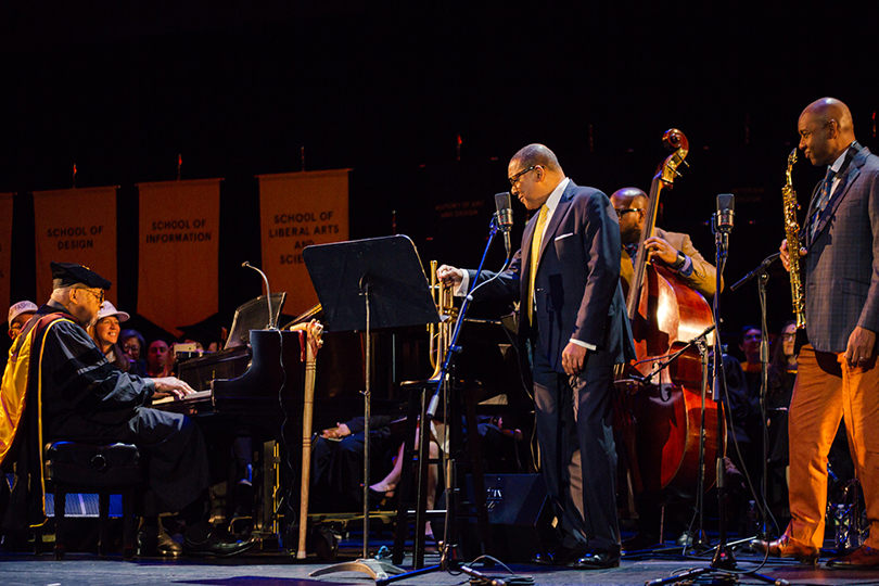 Ellis Marsalis Jr. performing at commencement 2018 with his sons