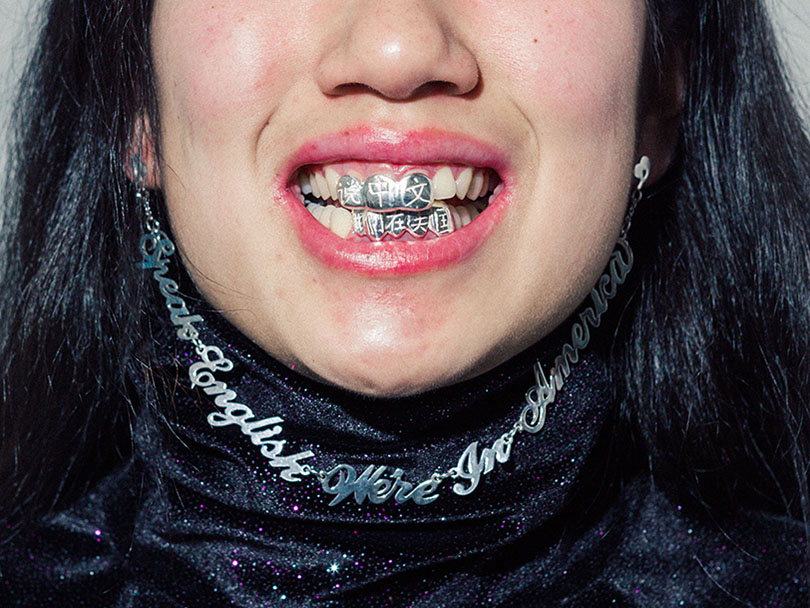 Ada Chen, Speak English, We’re in America Grillz and earring-necklace, 2017