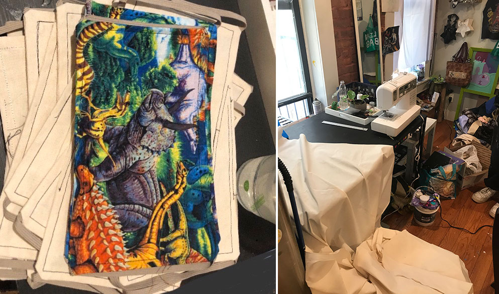 Clarissa Hurst, BFA Painting ‘20, sewing masks in her Brooklyn apartment (courtesy Clarissa Hurst)