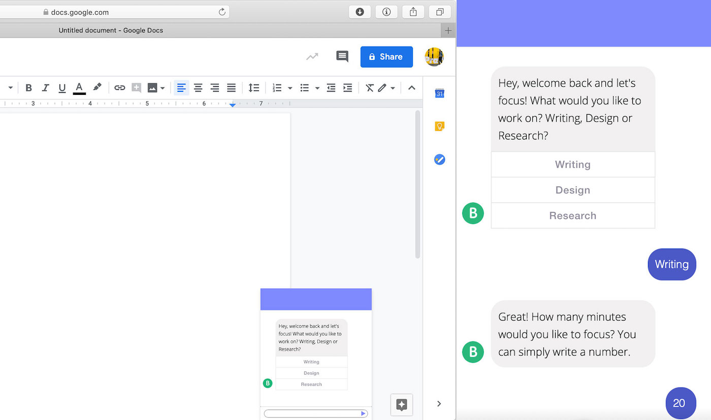 Designing a chatbot to help get past procrastination (courtesy Veronika Kostova, MSIXD ‘20)