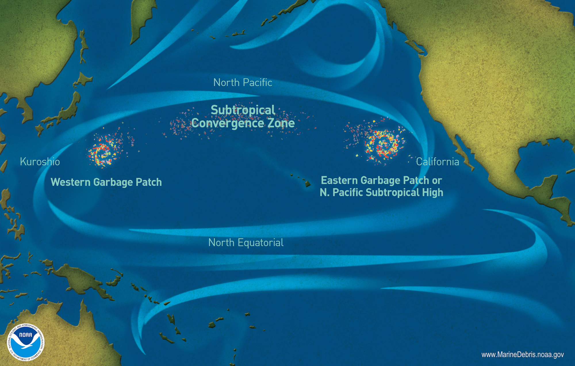 Map of marine debris accumulation locations in the North Pacific Ocean