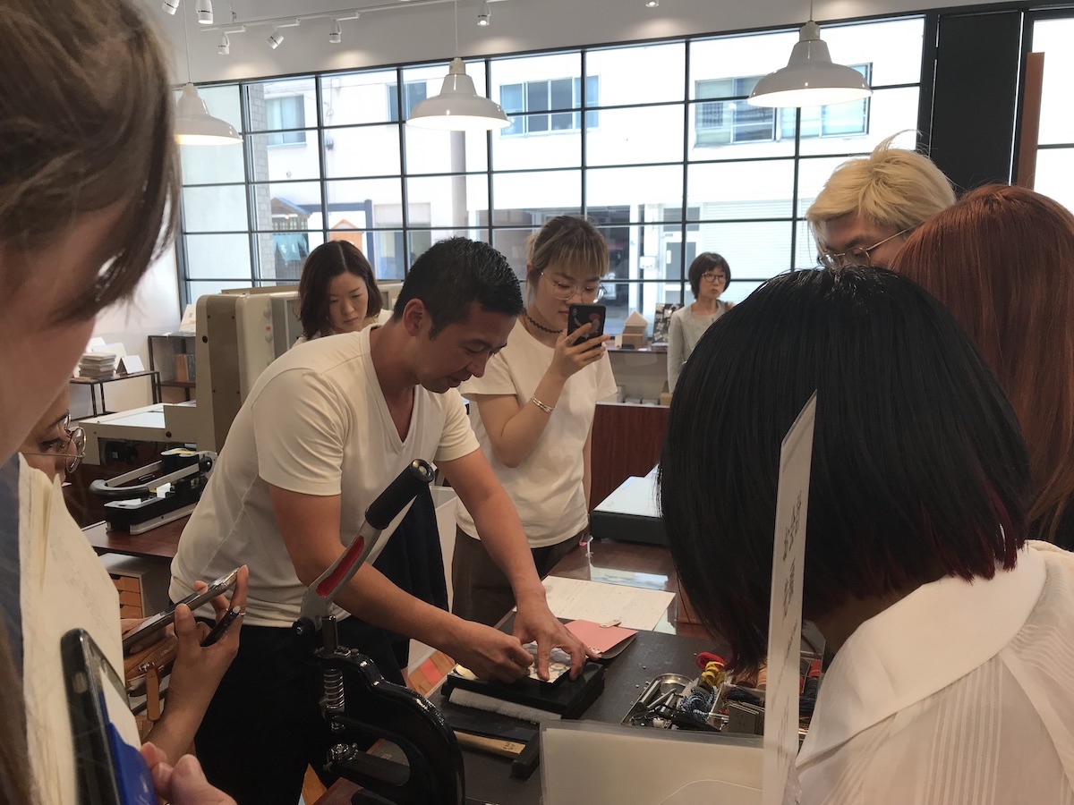Students at Kakimori stationery store in Tokyo 
