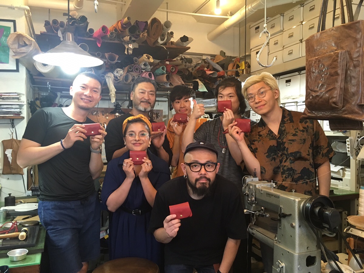 Students with the wallets they created at NOLA Torigoe in Tokyo