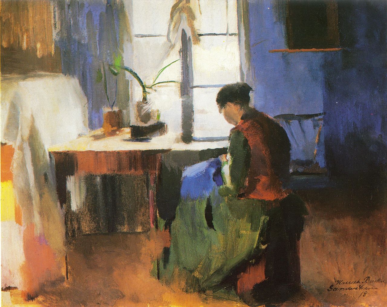 Harriet Backer, Sewing Woman (1890), oil on canvas (via Wikimedia)