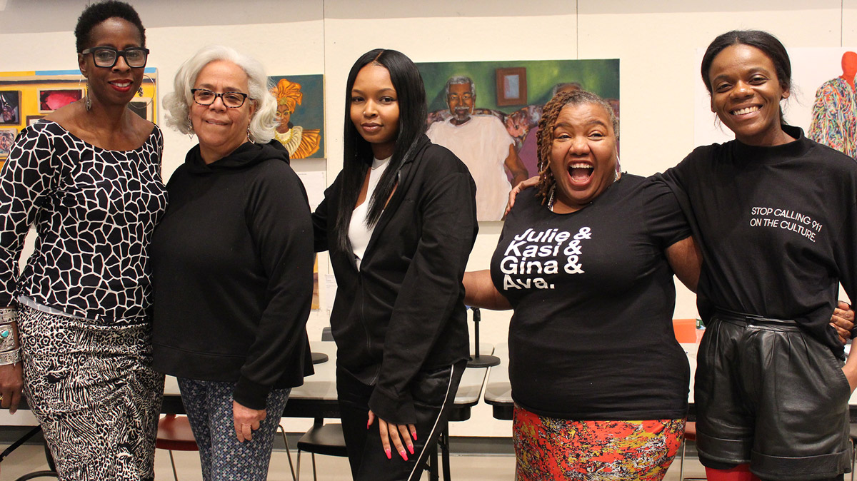 The “Amplifying the Black Experience: In/Visibility in NYC’s Fashion Industry” panelists: Adrienne Jones, Janet Rodriguez, Aliyah Jacobs, Sue Rock, and Ibada Wadud (courtesy Made in NYC)