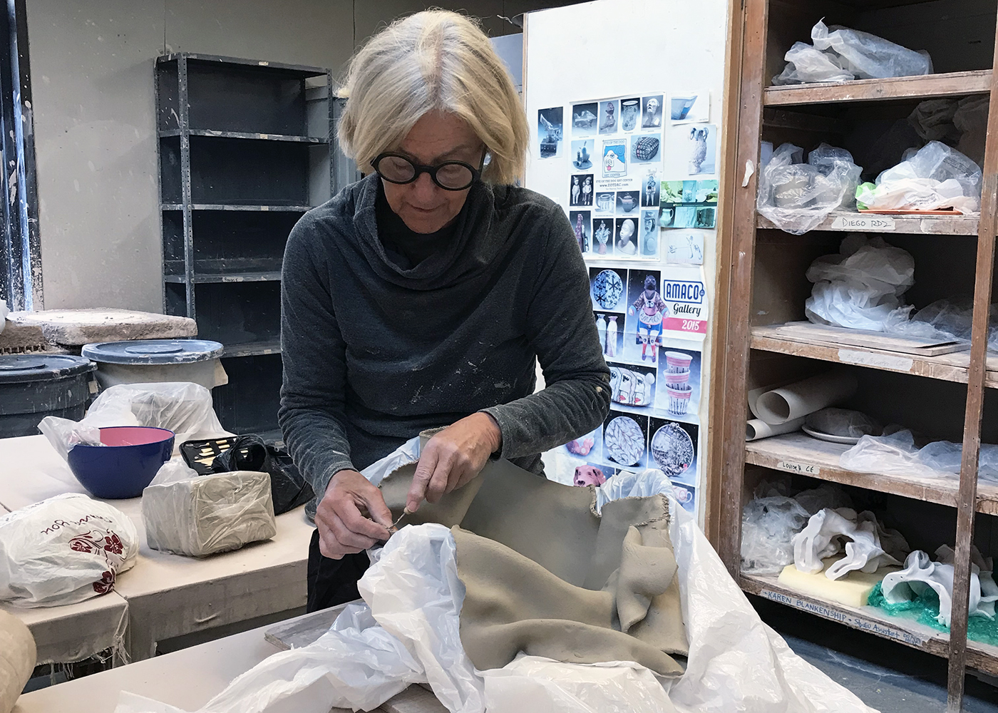 Dagmar Richter, Professor of Undergraduate Architecture, sculpting the Mistresses of Pratt place settings