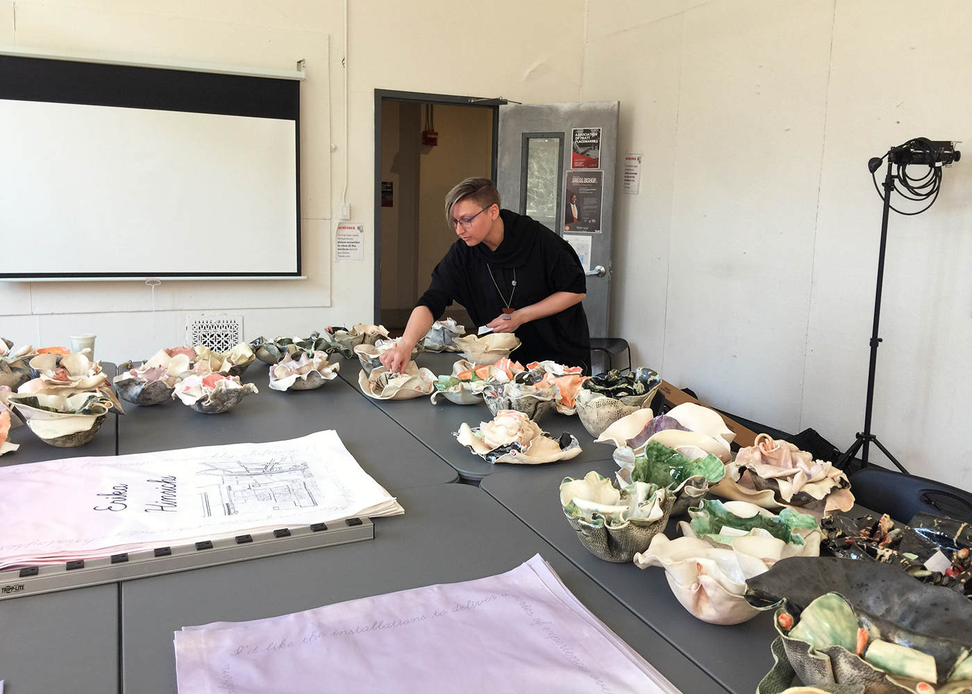 Michele Gorman, Adjunct Associate Professor of Undergraduate Architecture, working on her design for the Mistresses of Pratt Dinner Party