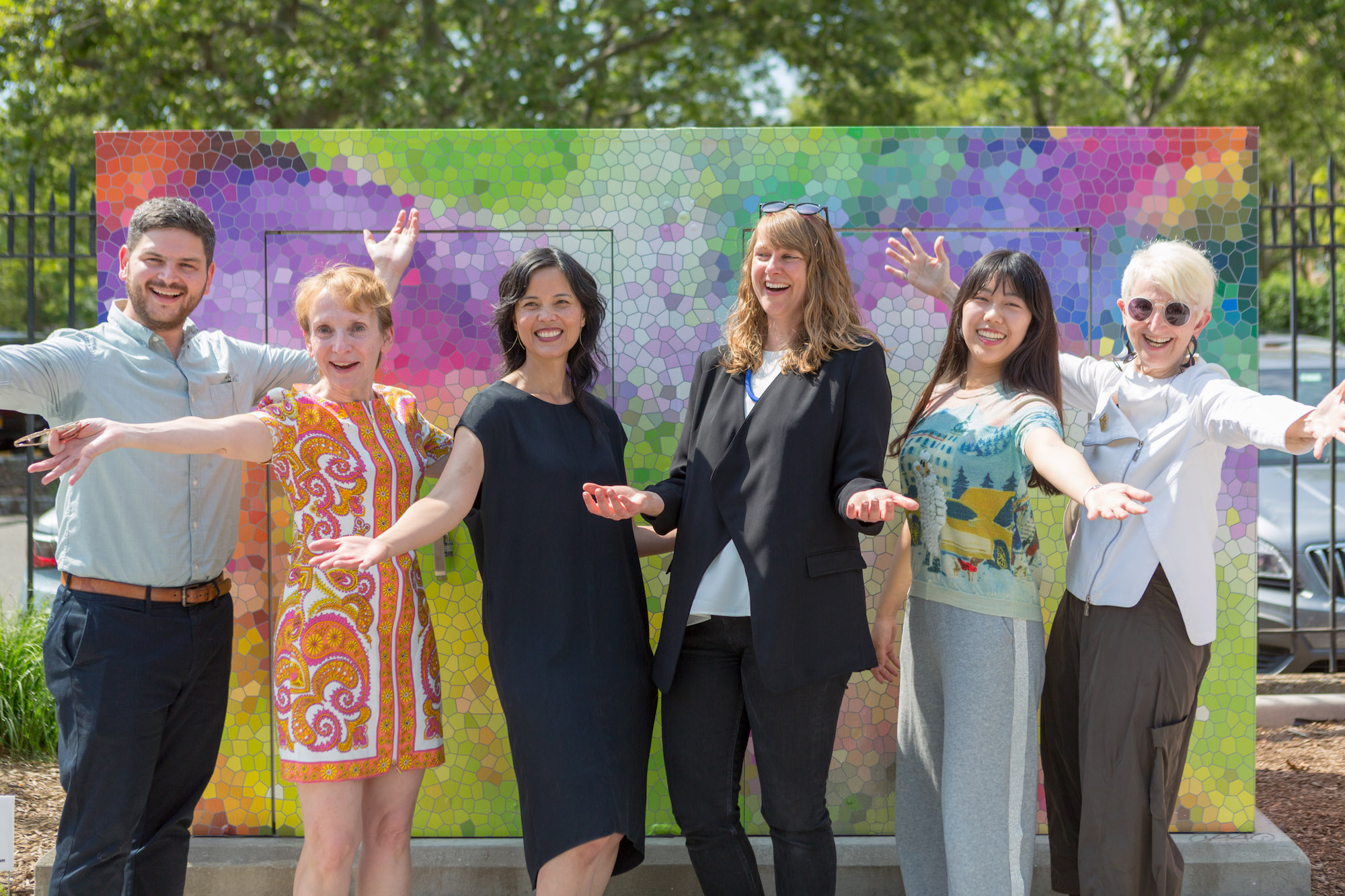 BID Executive Director at MARP Chad Purkey; Vice Provost for Academic Affairs Donna Heiland; Associate Professor Corinne Ulmann; Chair of Foundation Art Leslie Mutchler; Elodia Wei,  BFA Interior Design ‘22; and Pratt President Frances Bronet
