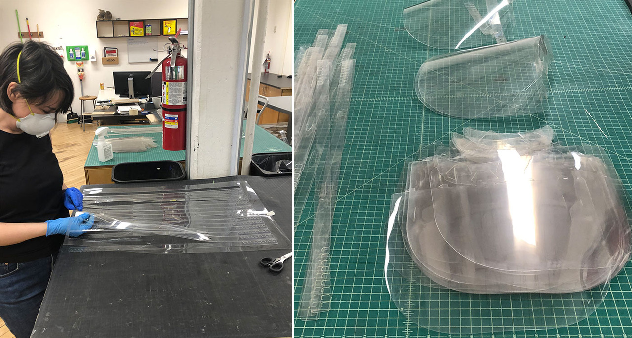 Jess Osserman assembling the Origami Shield in the Laser Lab in Pratt’s School of Design (courtesy Joseph Morris)