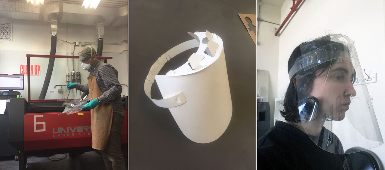 Working on mono-material face shields in the School of Architecture (courtesy Mark Parsons