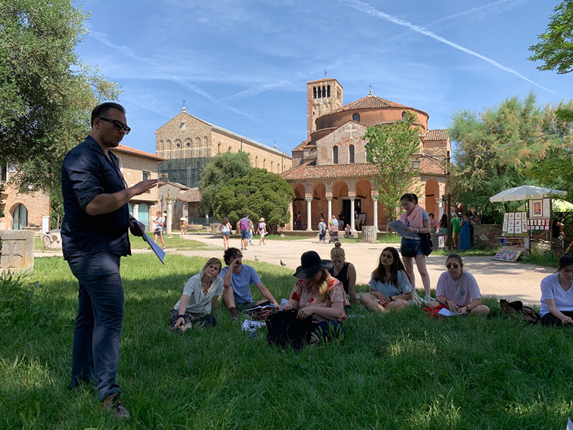 Professor Joseph Kopta and students on the island of Torcello in the Venetian Lagoon