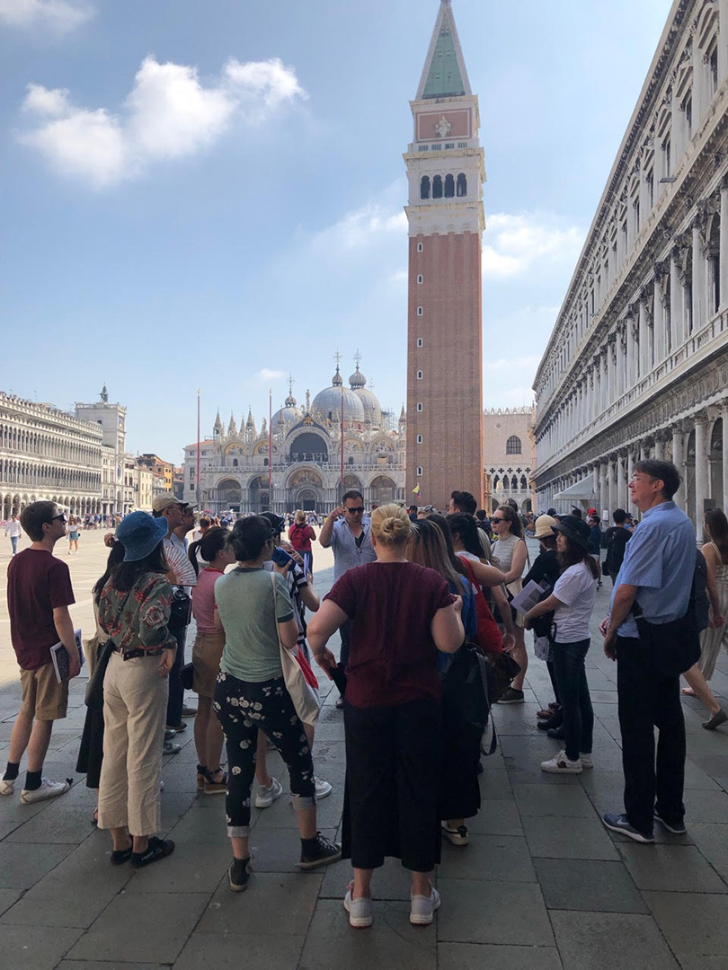 Professor Joseph Kopta at the Piazza San Marco in Venice with the Pratt students
