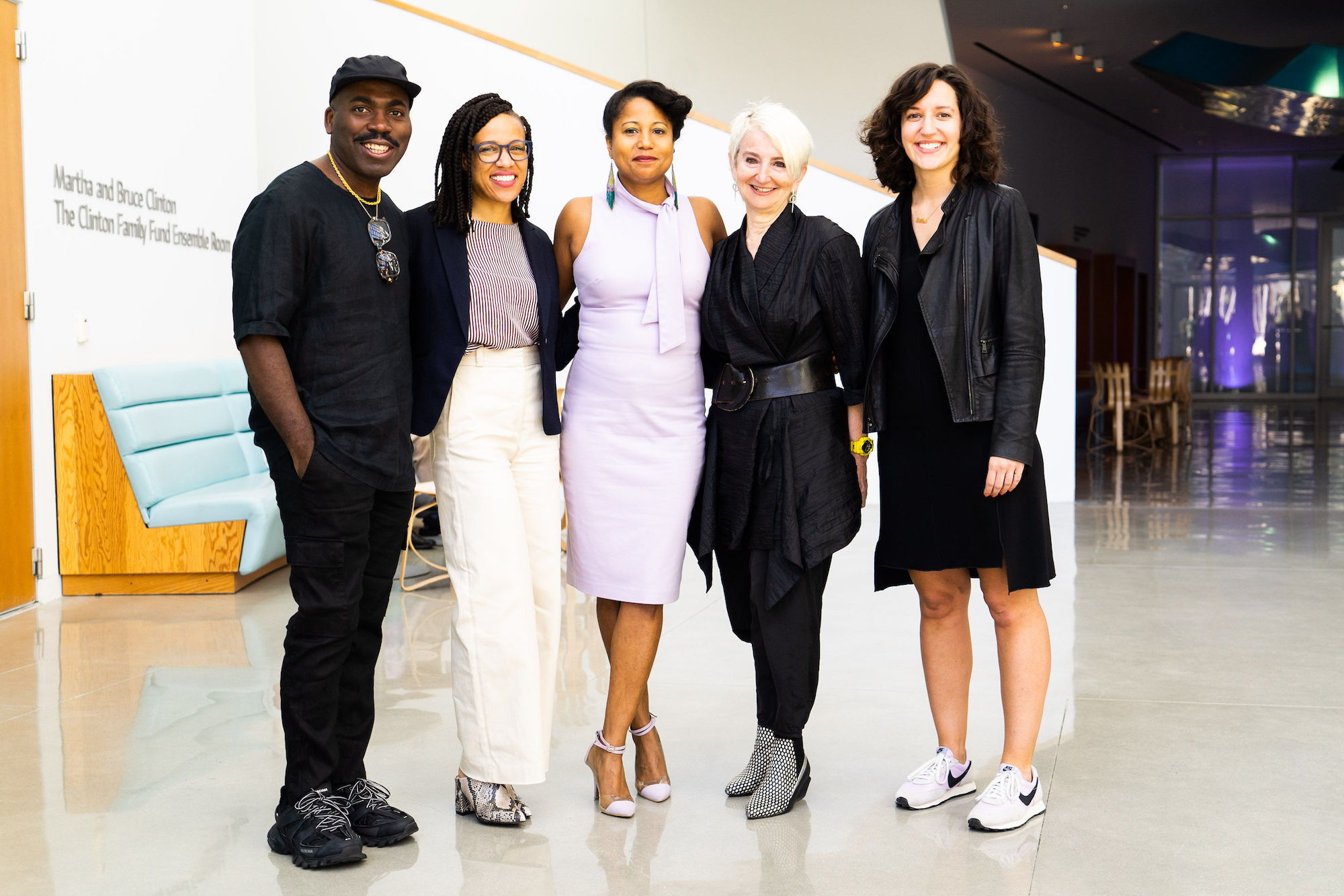 Derrick Adams, Ashley James, Dell M. Hamilton, Pratt President Frances Bronet, and Patton Hindle 