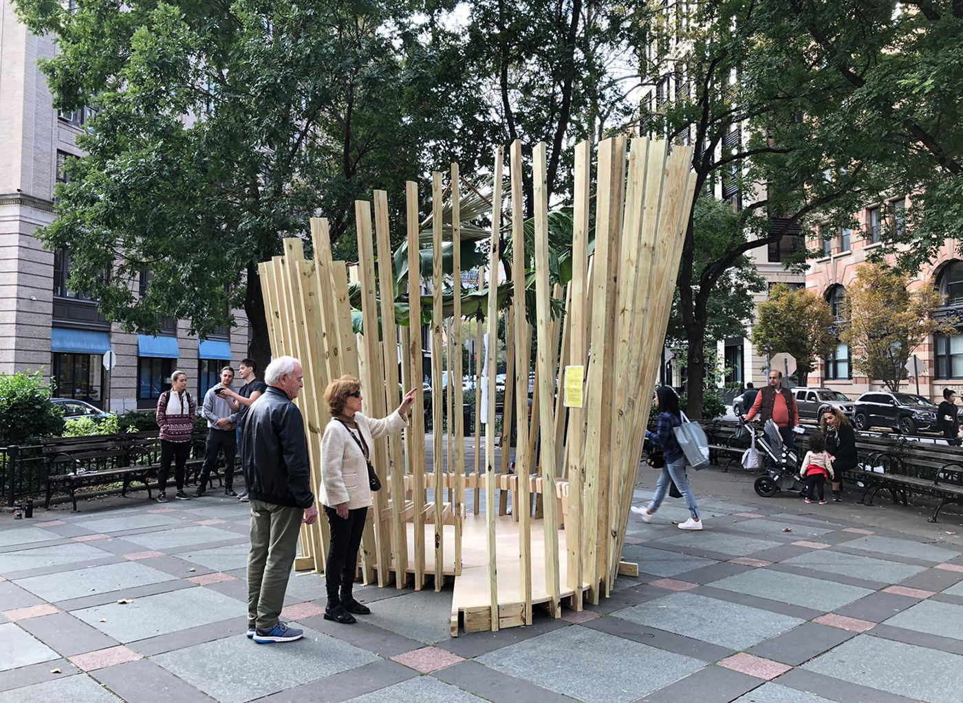 The sukkah designed by GAUD students in Tribeca Park